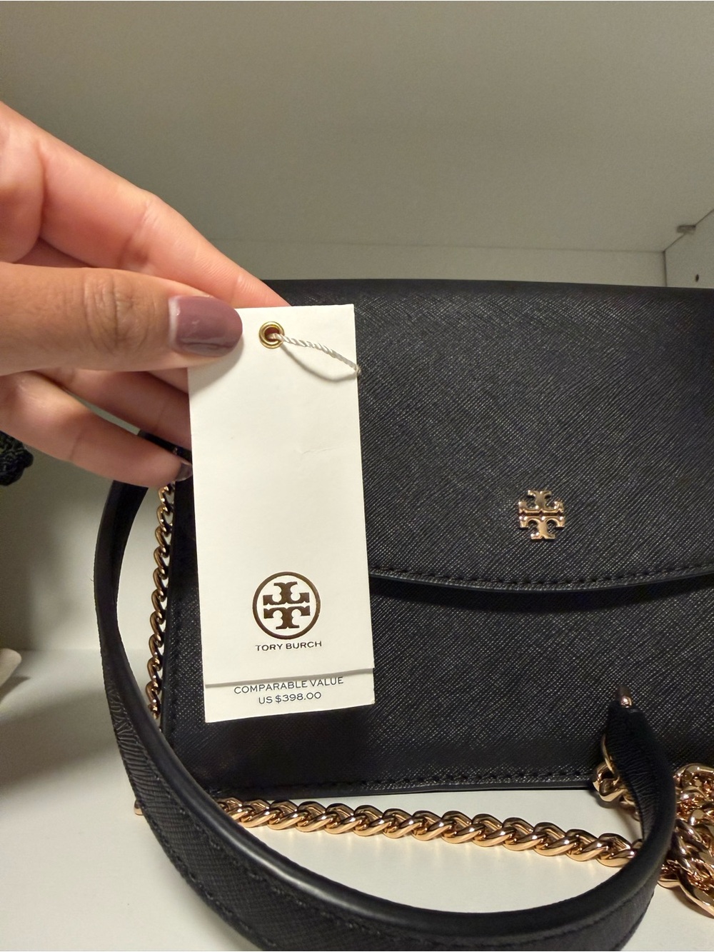 Tory Burch Black Leather Crossbody with Gold Hardware